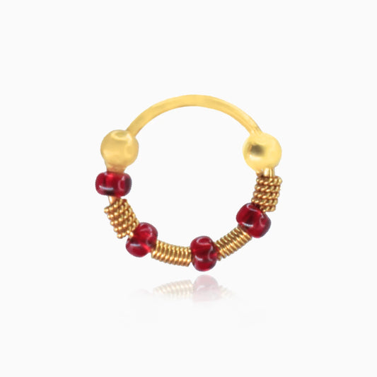 Gold Red Beads Nose Ring
