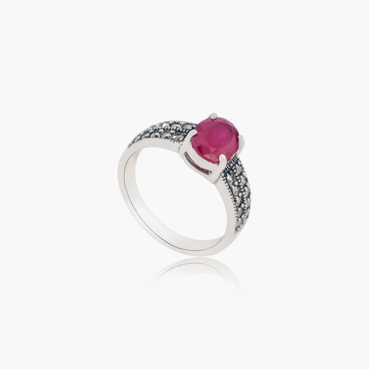 Red Stone Marcasite Ring
