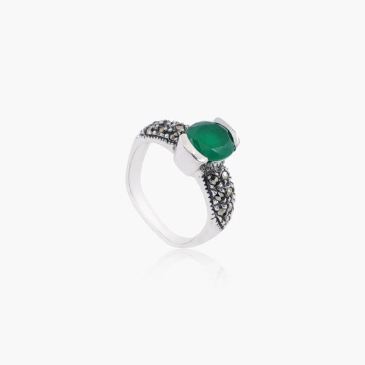 Green Stone Marcasite Ring