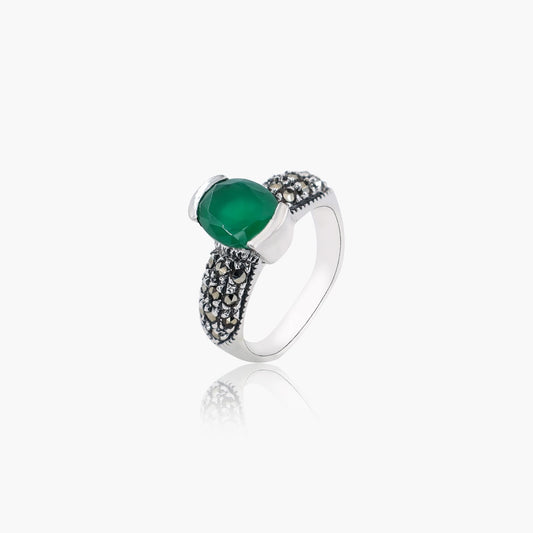 Green Stone Marcasite Ring