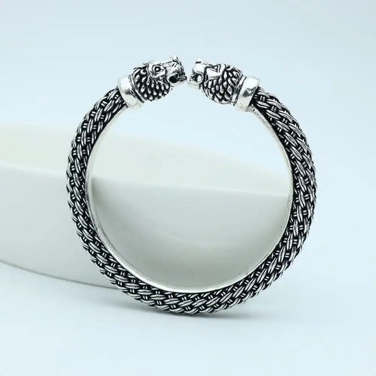 Silver Lion Head Cuff Bracelet