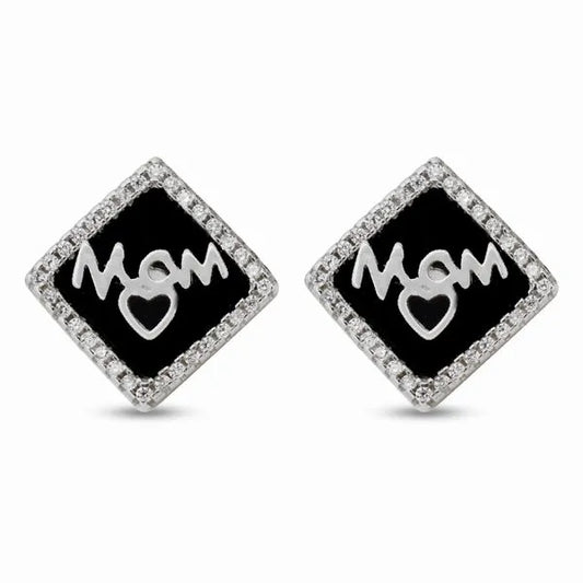 "Mom" Diamond-Shaped Stud Earrings