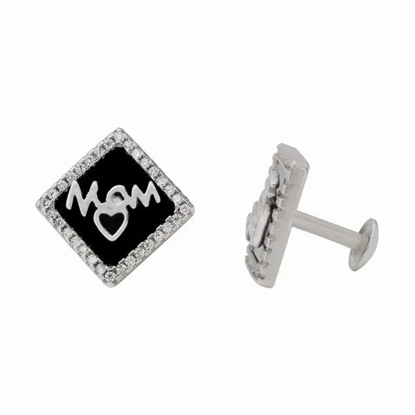 "Mom" Diamond-Shaped Stud Earrings