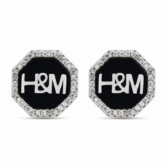 Black Enamel Octagon Stud Earrings