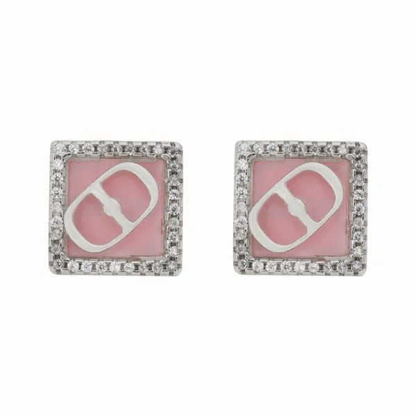 Pink Enamel Square Stud Earrings