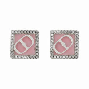 Pink Enamel Square Stud Earrings