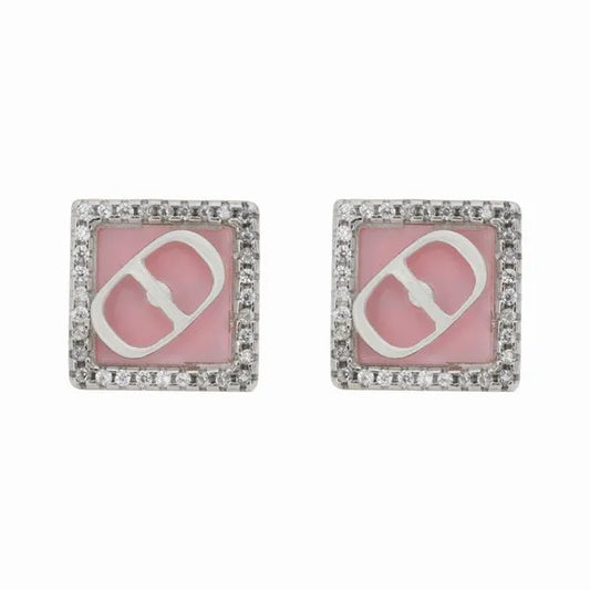 Pink Enamel Square Stud Earrings