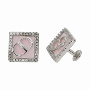 Pink Enamel Square Stud Earrings