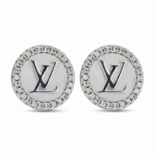 Elegant White Enamel Round Stud Earrings